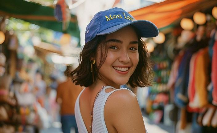 casquette économique portée par une fille dans un marché