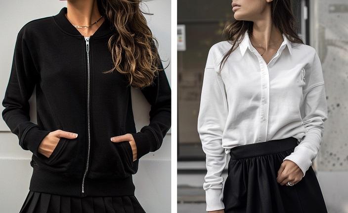 un sweat puis une chemise porté par une femme