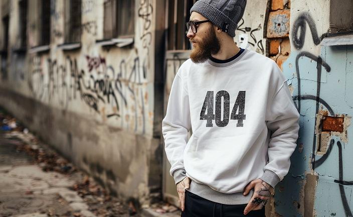 Jeune homme portant un sweatshirt personnalisé avec un logo symobilasant l'erreur