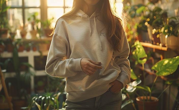 femme portant un sweat shirt eco-responsable