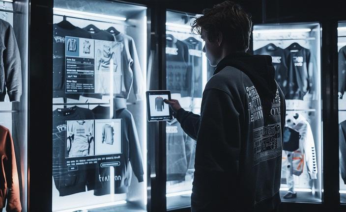 homme portant un sweat dans un magasin de sweatshirt