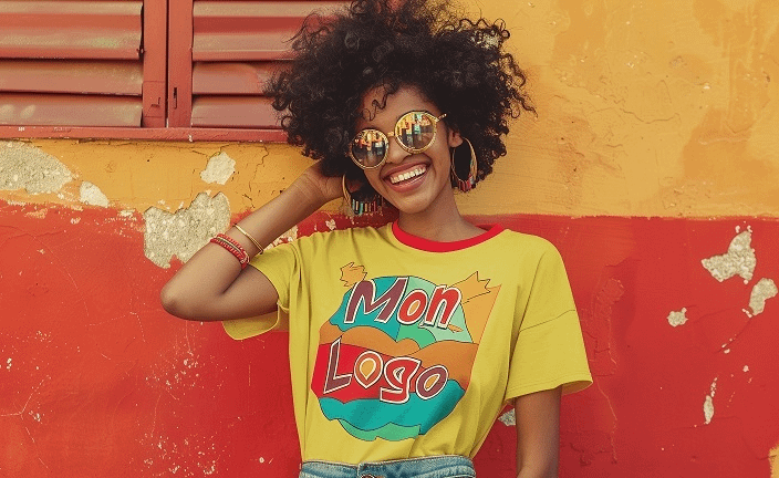 top-model brésilienne portant un exemple de tee-shirt personnalisé