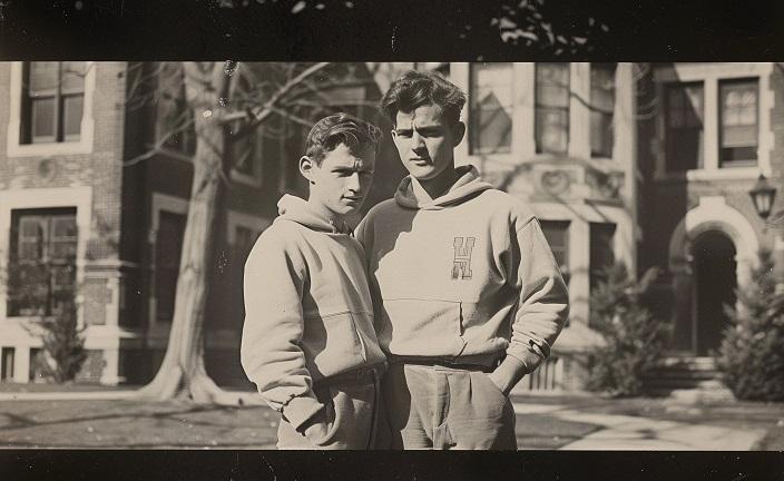 jeune étudiant des années 40 portant un sweat