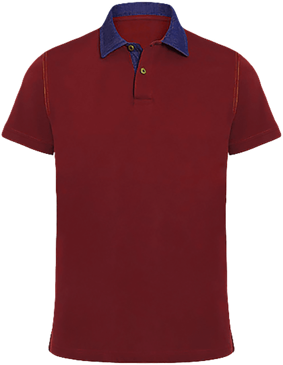 Denim Neck Polo Shirt Denim / Burgundy