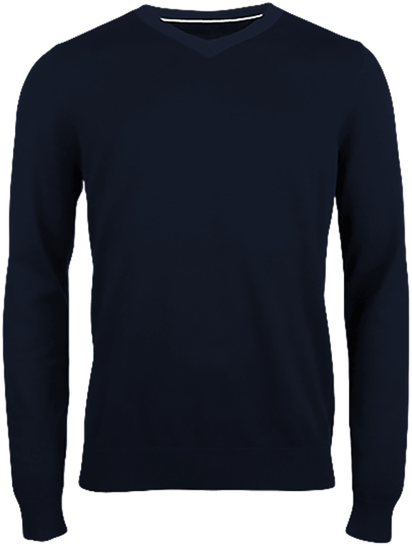 Customizable V-Neck Sweater With Contrasting Elbow Patches On Tunetoo Navy