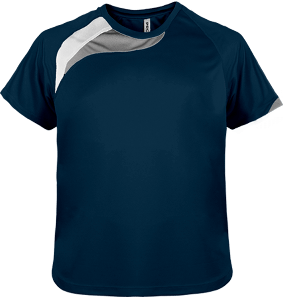 Customize Your Child's Sports T-Shirt With Tunetoo. Make All His Sports Activities Unique. Sporty Navy / White / Storm Grey