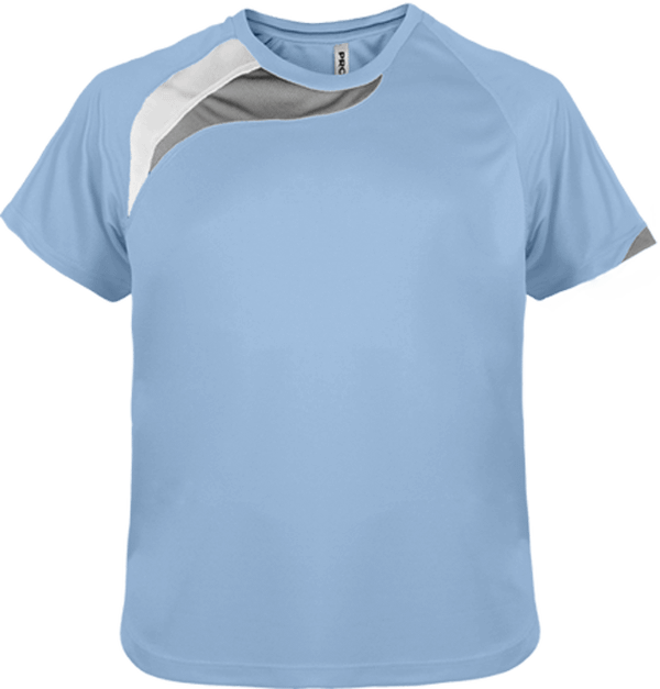 Customize Your Child's Sports T-Shirt With Tunetoo. Make All His Sports Activities Unique. Sky Blue / White / Storm Grey