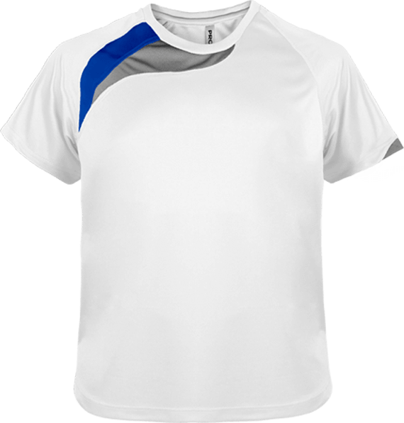 Customize Your Child's Sports T-Shirt With Tunetoo. Make All His Sports Activities Unique. White / Sporty Royal Blue / Storm Grey