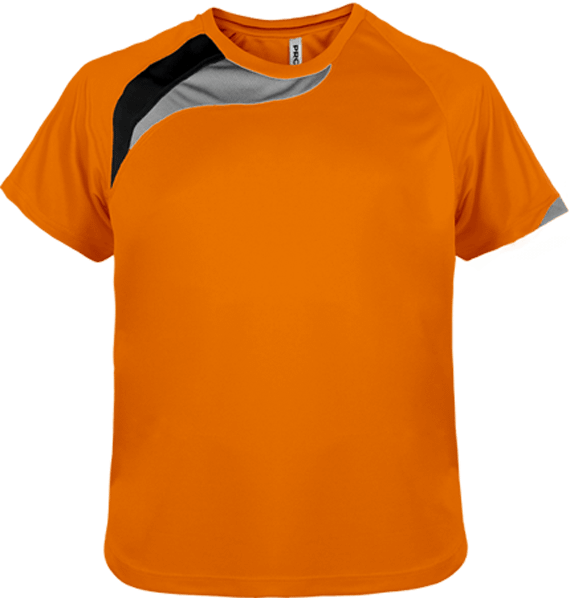 Customize Your Child's Sports T-Shirt With Tunetoo. Make All His Sports Activities Unique. Orange / Black / Storm Grey