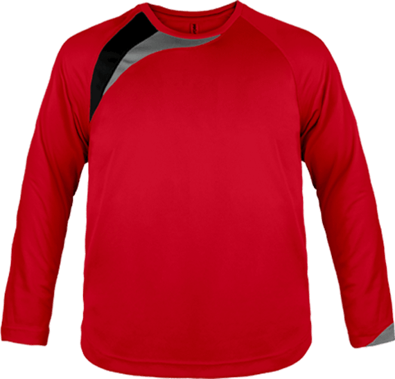 T-shirt de sport enfant manches longues tricolore Sporty Red / Black / Storm Grey