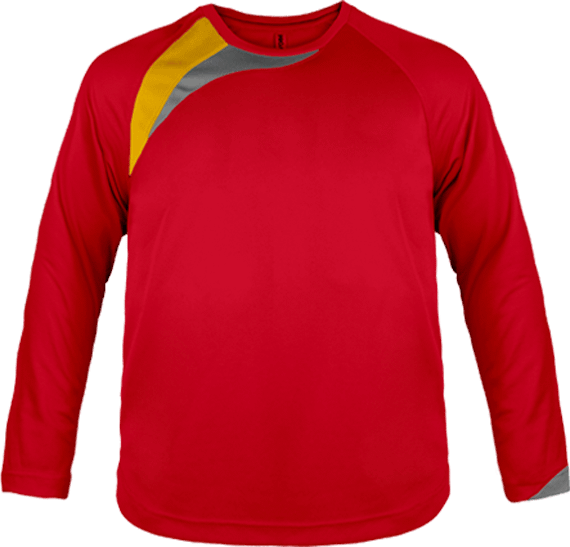 T-shirt de sport enfant manches longues tricolore Sporty Red / Sporty Yellow / Storm Grey