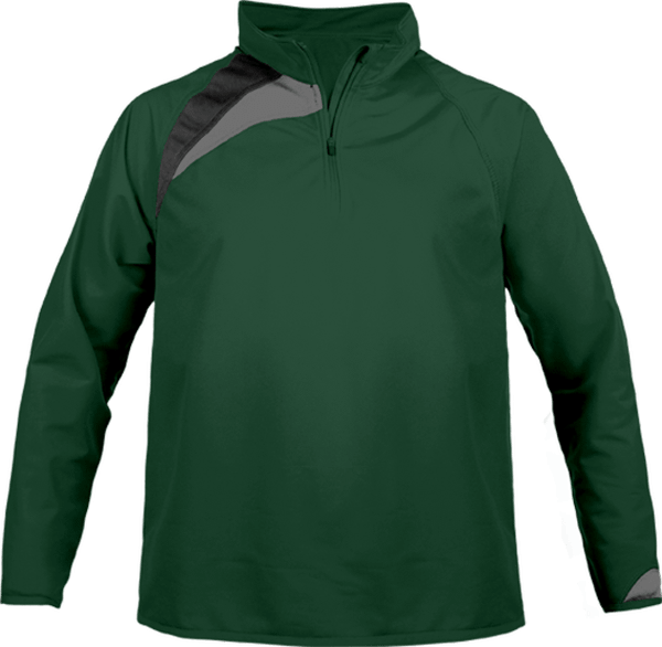 Sweat Enfant Zippé Entraînement - Polyester, Empiècements Contrastés - PA329 Dark Green / Black / Storm Grey