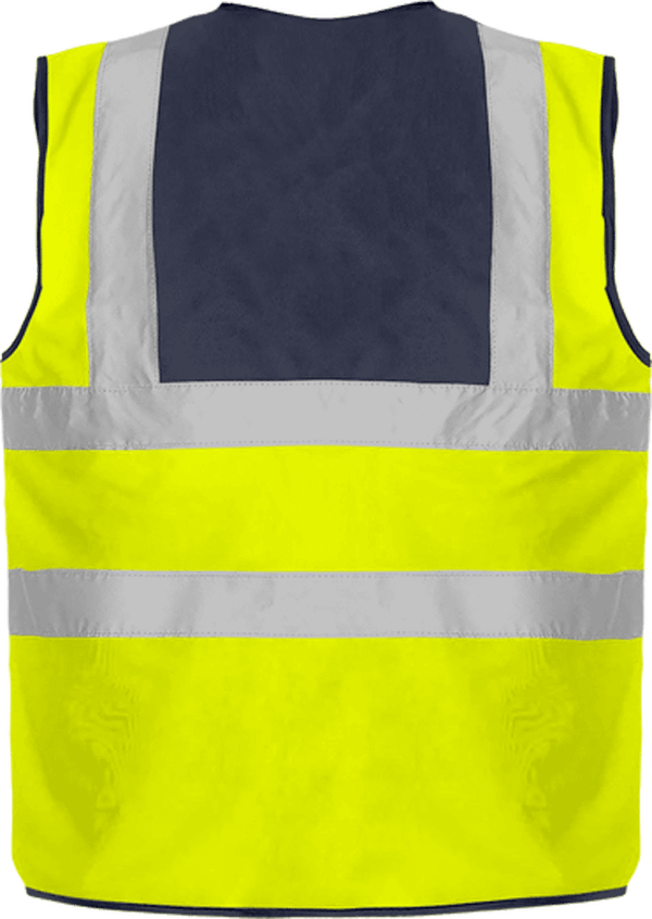 15b10 gilet de securite 4 bandes bicolore jaune navy dos Navy Yoke / Yellow