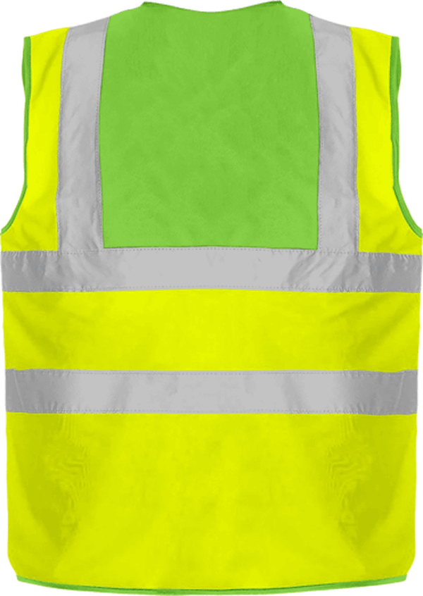 15b10 gilet de securite 4 bandes bicolore jaune navy dos Lime Yoke / Yellow