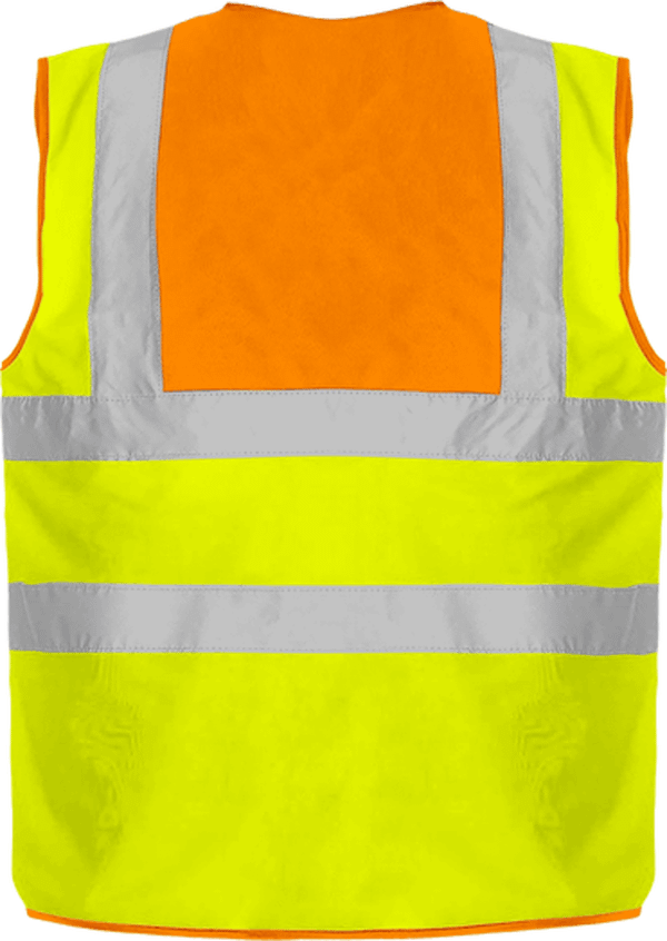 15b10 gilet de securite 4 bandes bicolore jaune navy dos Orange Yoke / Yellow