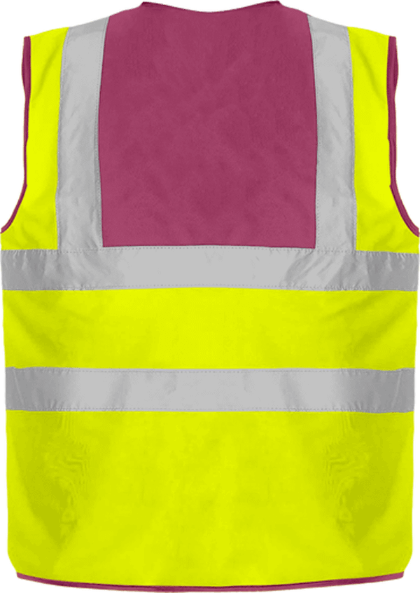 15b10 gilet de securite 4 bandes bicolore jaune navy dos Raspberry Yoke / Yellow