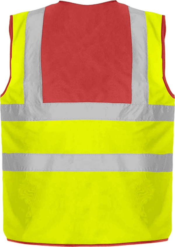 15b10 gilet de securite 4 bandes bicolore jaune navy dos Red Yoke / Yellow