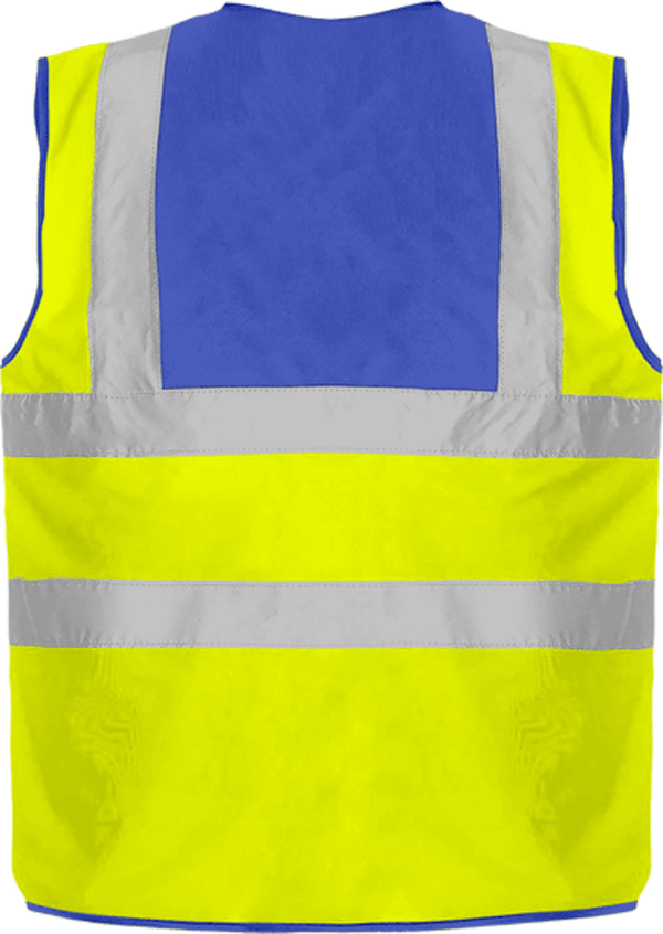 15b10 gilet de securite 4 bandes bicolore jaune navy dos Royal Yoke / Yellow