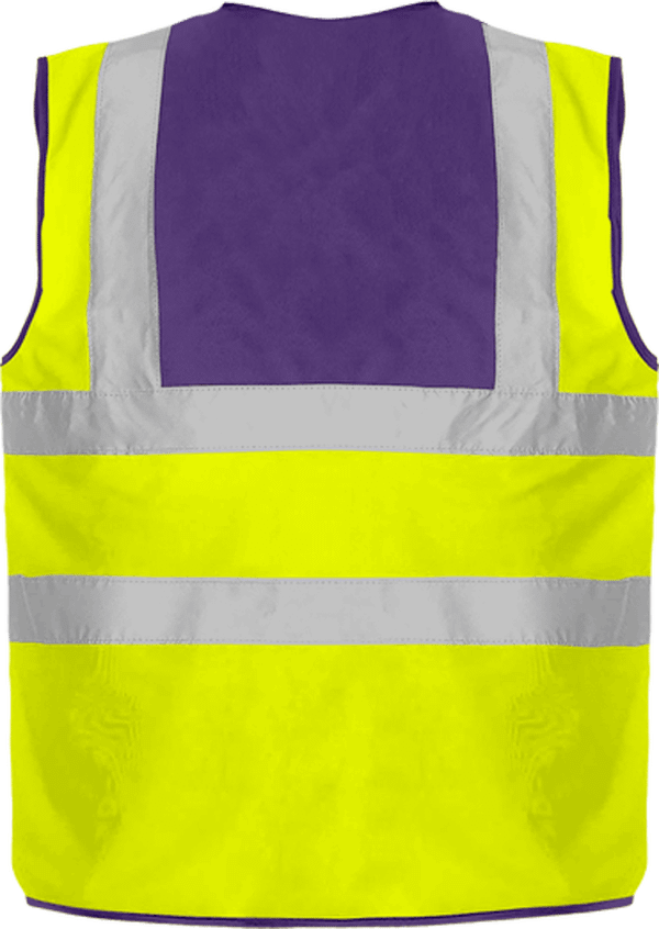 15b10 gilet de securite 4 bandes bicolore jaune navy dos Purple Yoke / Yellow