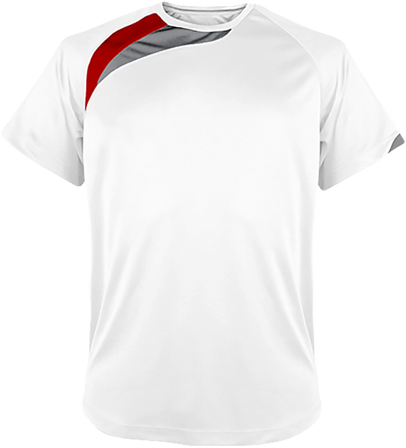 Tee Shirt Sport Manches Courtes Tricolore À Personnaliser White / Sporty Red / Storm Grey