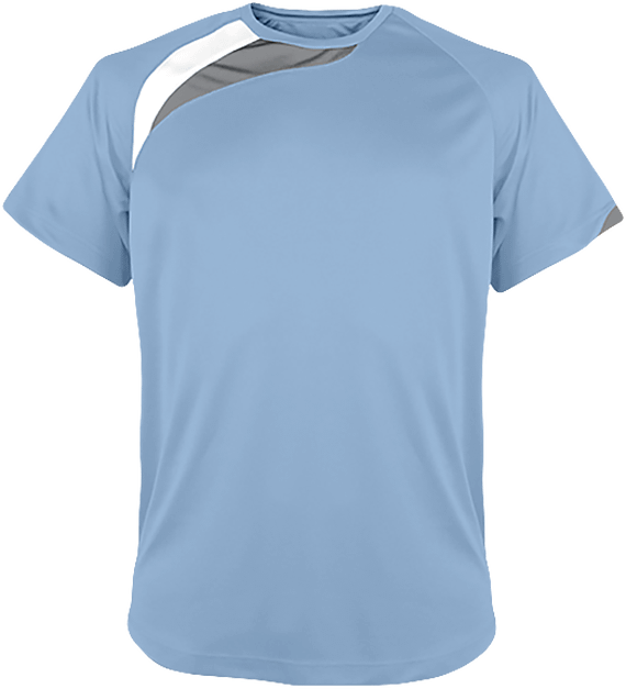 Customizableshort Sleeve Tricolor Sports T-Shirt Sky Blue / White / Storm Grey