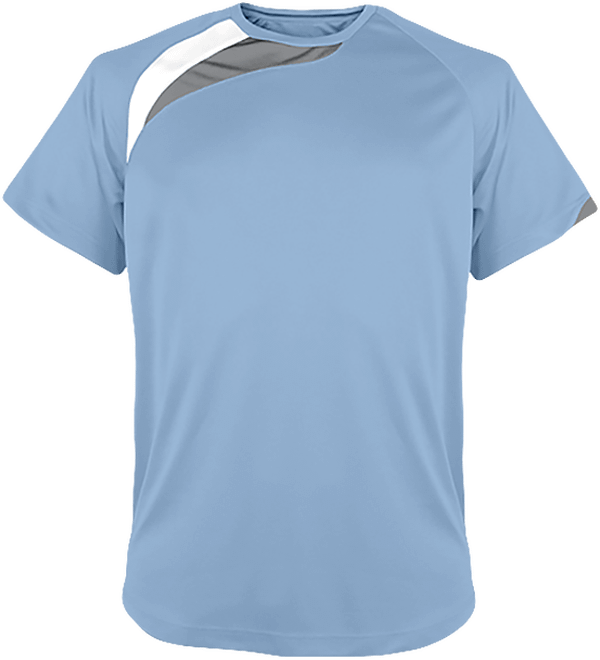 Customizable Tricolor Short Sleeve Sport T-Shirt Sky Blue / White / Storm Grey