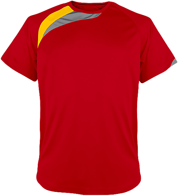 Tee Shirt Sport Manches Courtes Tricolore À Personnaliser Sporty Red / Sporty Yellow / Storm Grey
