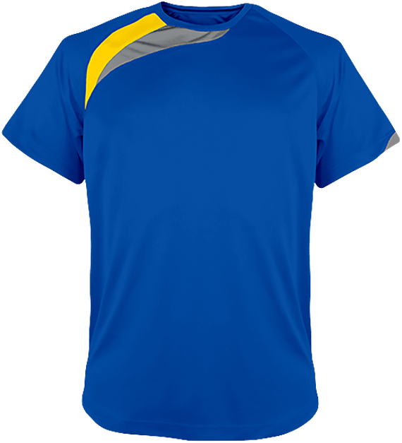 Tee Shirt Sport Manches Courtes Tricolore À Personnaliser Sporty Royal Blue / Sporty Yellow / Storm Grey