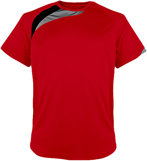Customizable Tricolor Short Sleeve Sport T-Shirt Sporty Red / Black / Storm Grey
