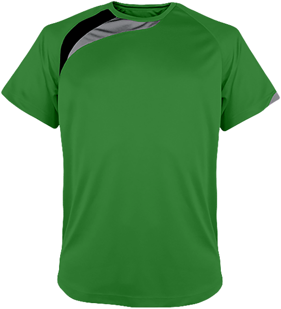 Tee Shirt Sport Manches Courtes Tricolore À Personnaliser Green / Black / Storm Grey