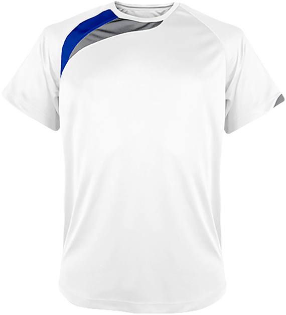 Tee Shirt Sport Manches Courtes Tricolore À Personnaliser White / Sporty Royal Blue / Storm Grey