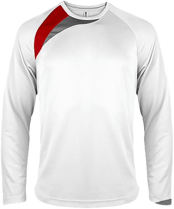 Tee Shirt Sport Manches Longues Tricolore Personnalisable White / Sporty Red / Storm Grey