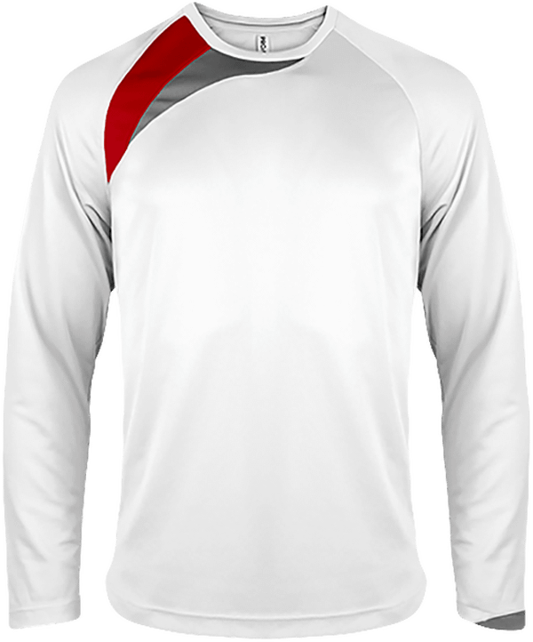Customizable Tricolor Long Sleeve Sport T-Shirt White / Sporty Red / Storm Grey