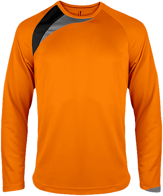 Tee Shirt Sport Manches Longues Tricolore Personnalisable Orange / Black / Storm Grey