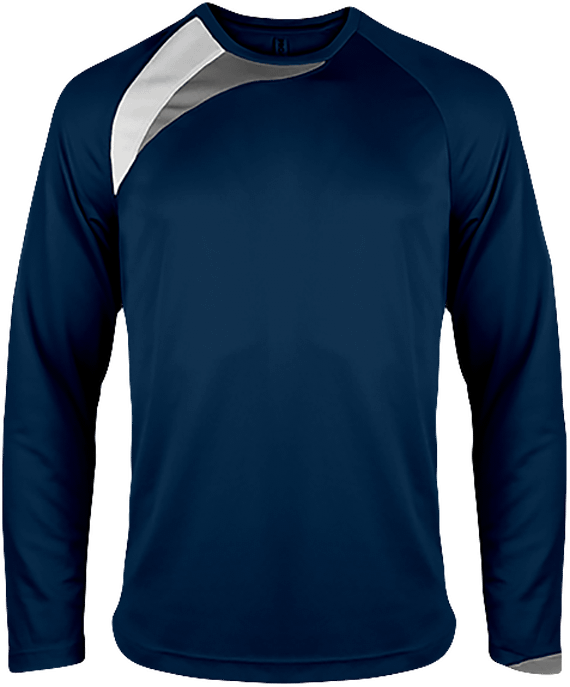 Customizablelong Sleeve Tricolor Sports T-Shirt Sporty Navy / White / Storm Grey