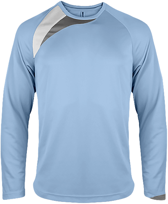 Tee Shirt Sport Manches Longues Tricolore Personnalisable Sky Blue / White / Storm Grey