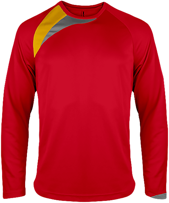 Customizable Tricolor Long Sleeve Sport T-Shirt Sporty Red / Sporty Yellow / Storm Grey