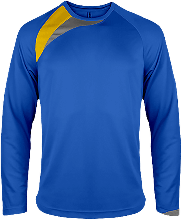 Tee Shirt Sport Manches Longues Tricolore Personnalisable Sporty Royal Blue / Sporty Yellow / Storm Grey
