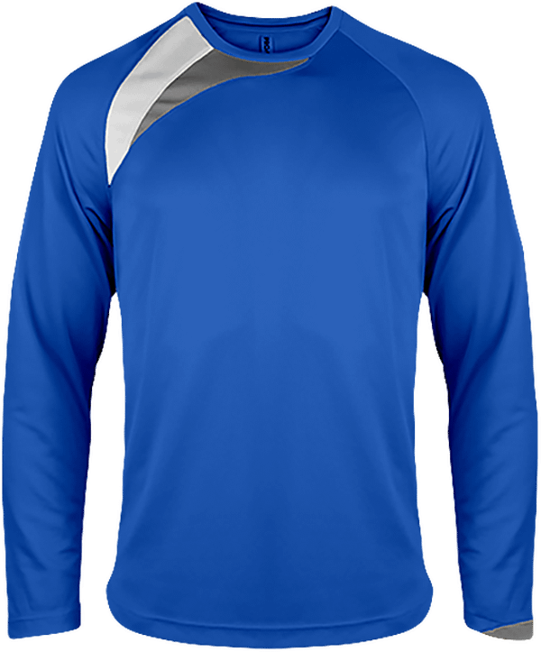 Customizable Tricolor Long Sleeve Sport T-Shirt Sporty Royal Blue / White / Storm Grey