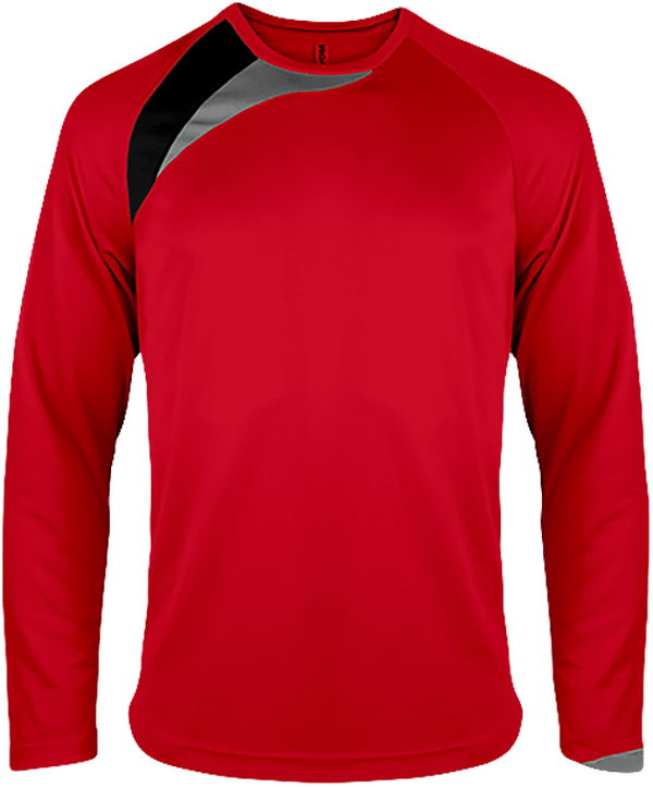 Customizable Tricolor Long Sleeve Sport T-Shirt Sporty Red / Black / Storm Grey
