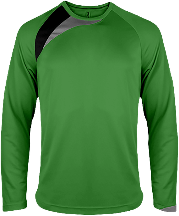 Tee Shirt Sport Manches Longues Tricolore Personnalisable Green / Black / Storm Grey