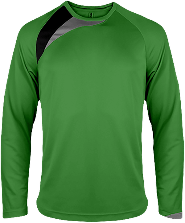 Customizable Tricolor Long Sleeve Sport T-Shirt Green / Black / Storm Grey