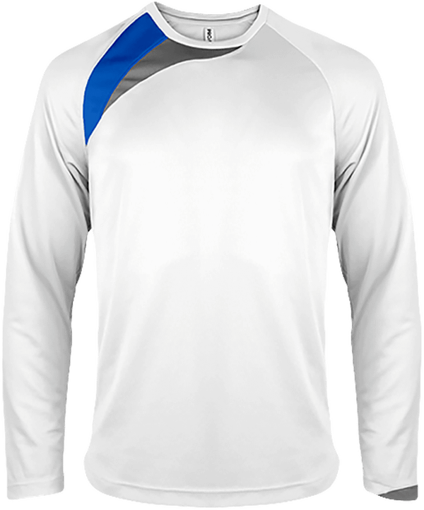 Tee Shirt Sport Manches Longues Tricolore Personnalisable White / Sporty Royal Blue / Storm Grey