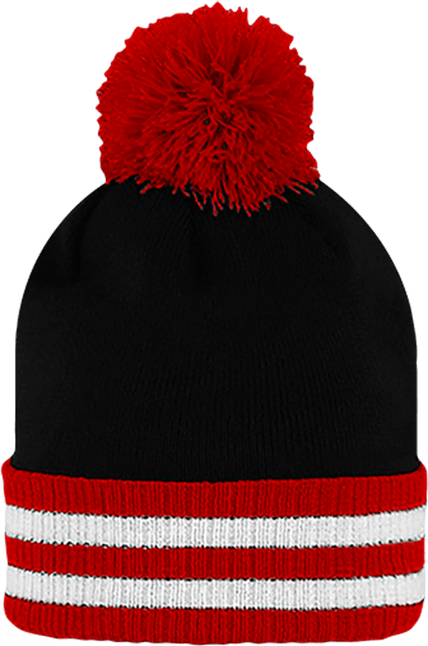 09p23 bonnet pompon a revers bicolore plexus Black / Classic Red / White