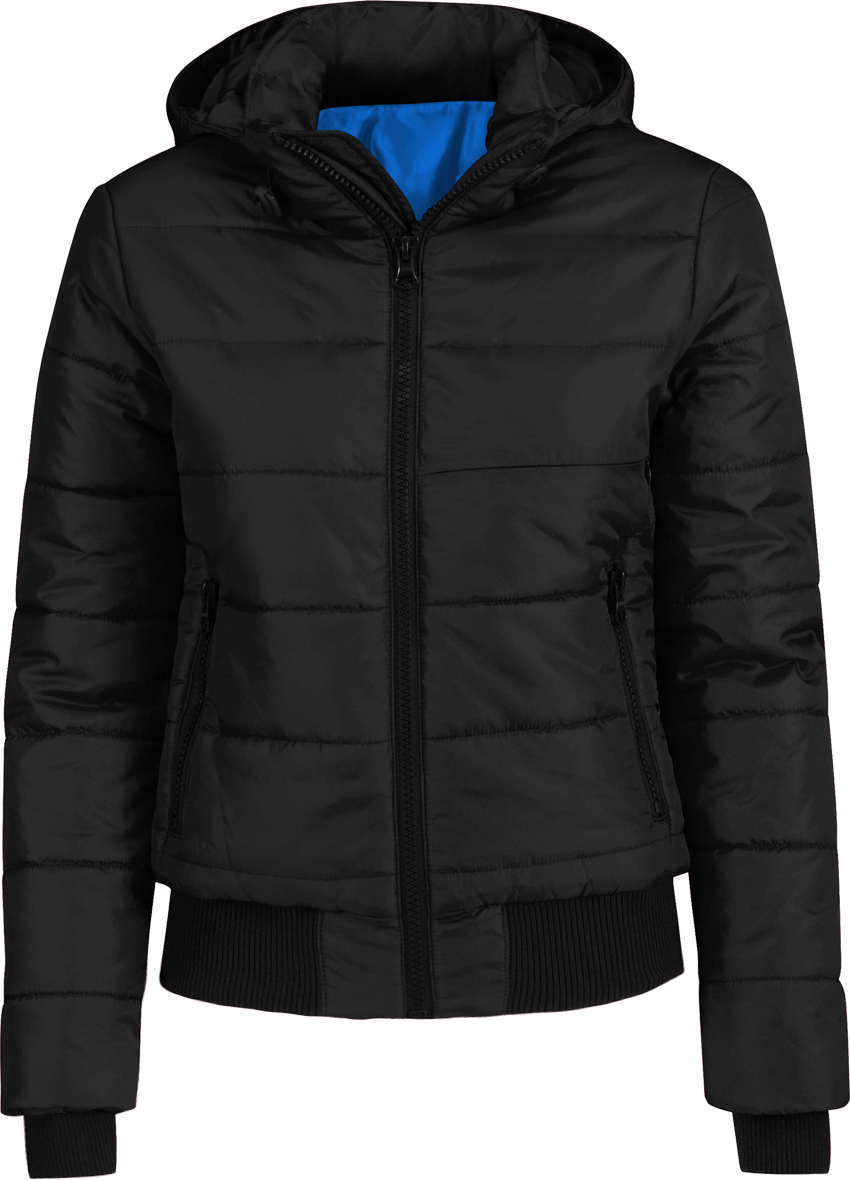 Personalisierbare Damen-Daunenjacke Nach Ihrem Bild! Black / Cobalt Blue Lining