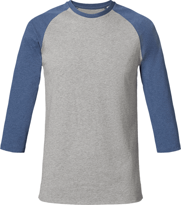 Tee shirt stanley stella baseball col rond unisex face Heather Grey / Dark H Indigo