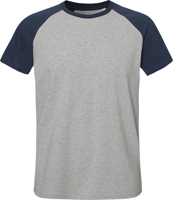 Tee shirt unisexe baseball short sleeve face Heather Grey / French Navy