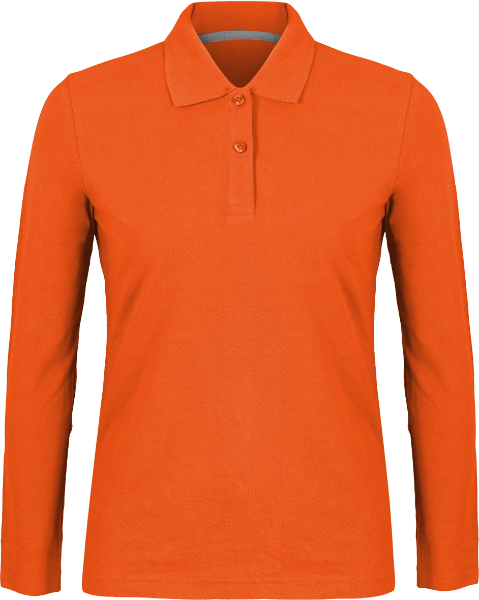 Polo femme ajusté manches longues à personnaliser Orange