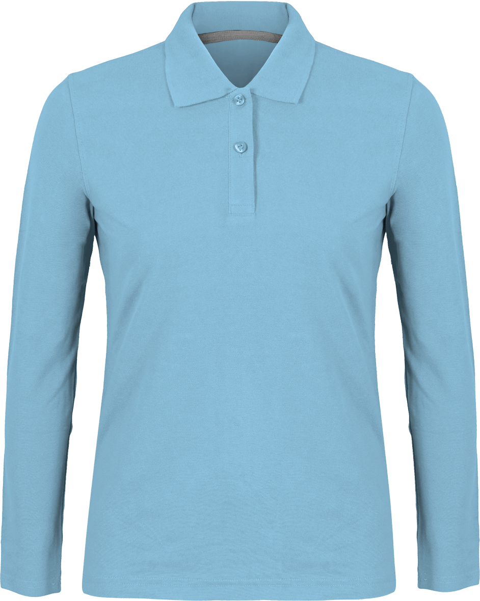 Polo femme ajusté manches longues à personnaliser Sky Blue