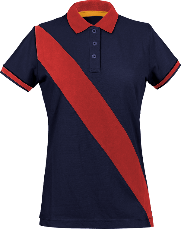 Polo Bande Diagonale Femme - Coton Piqué, Bande Contrastée - FR213 Navy / Red